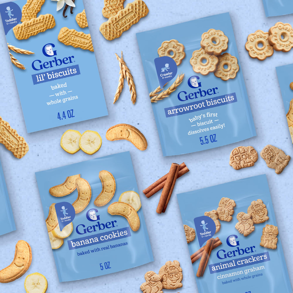 Gerber toddler eating biscuit showing happy snack time and ease