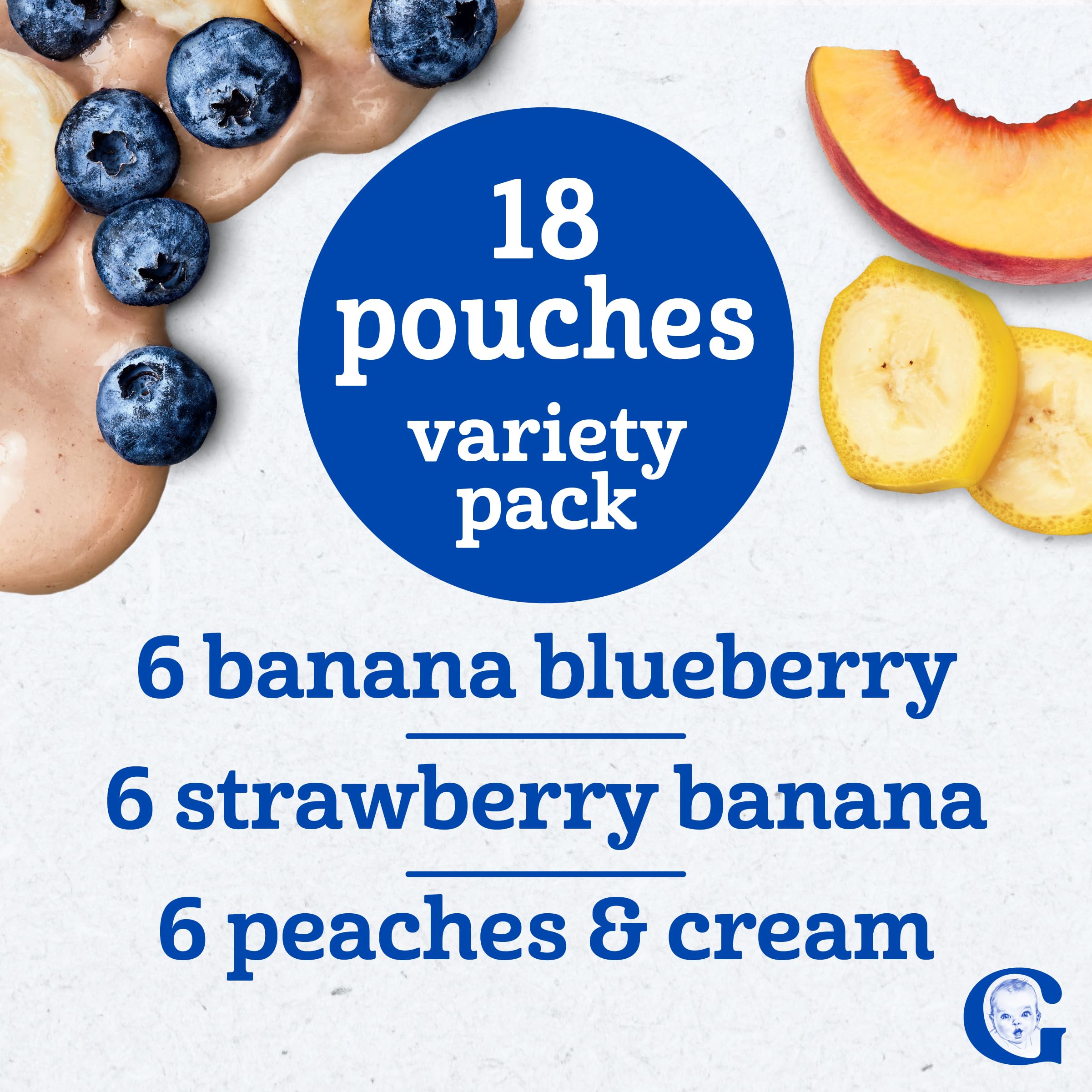 Gerber texture close-up of banana blueberry pouch showing creamy fruit pieces