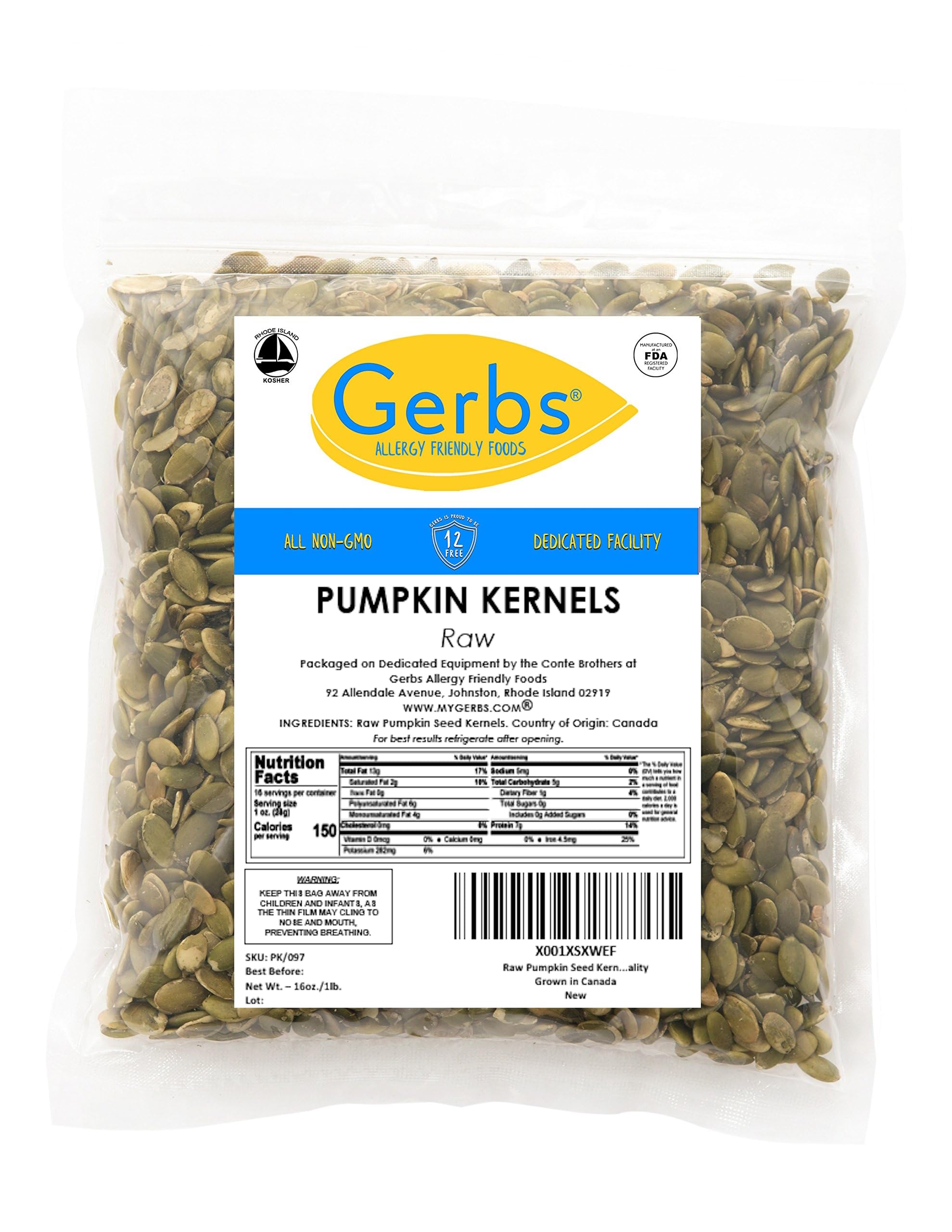 GERBS ingredient label close-up showing allergen-free claim and clean ingredients