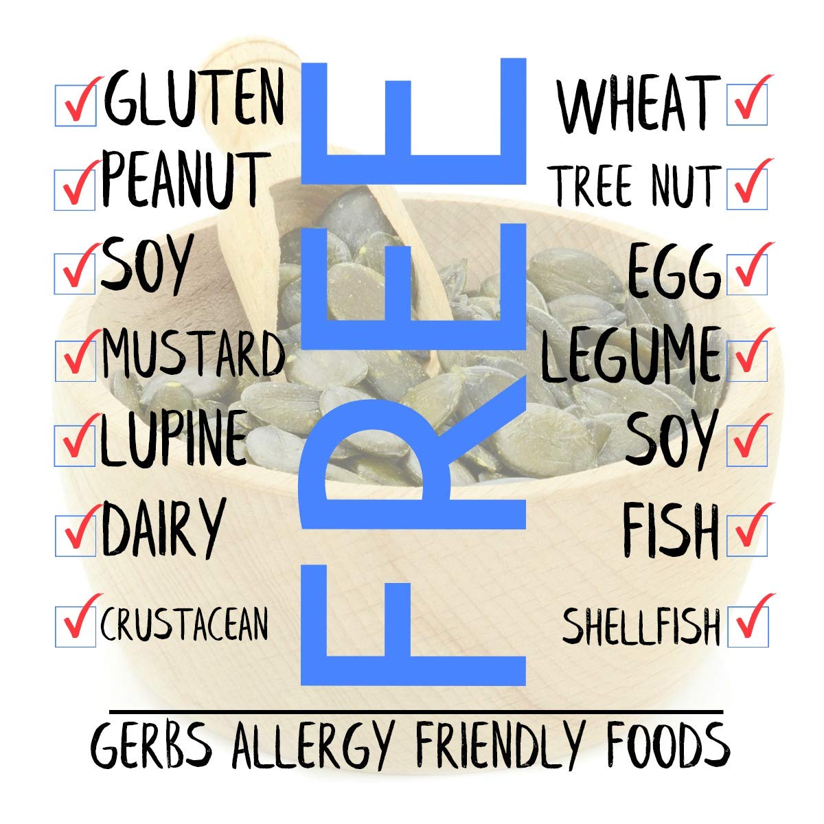 GERBS loose pumpkin seed kernels piled to show abundance and easy snacking benefit