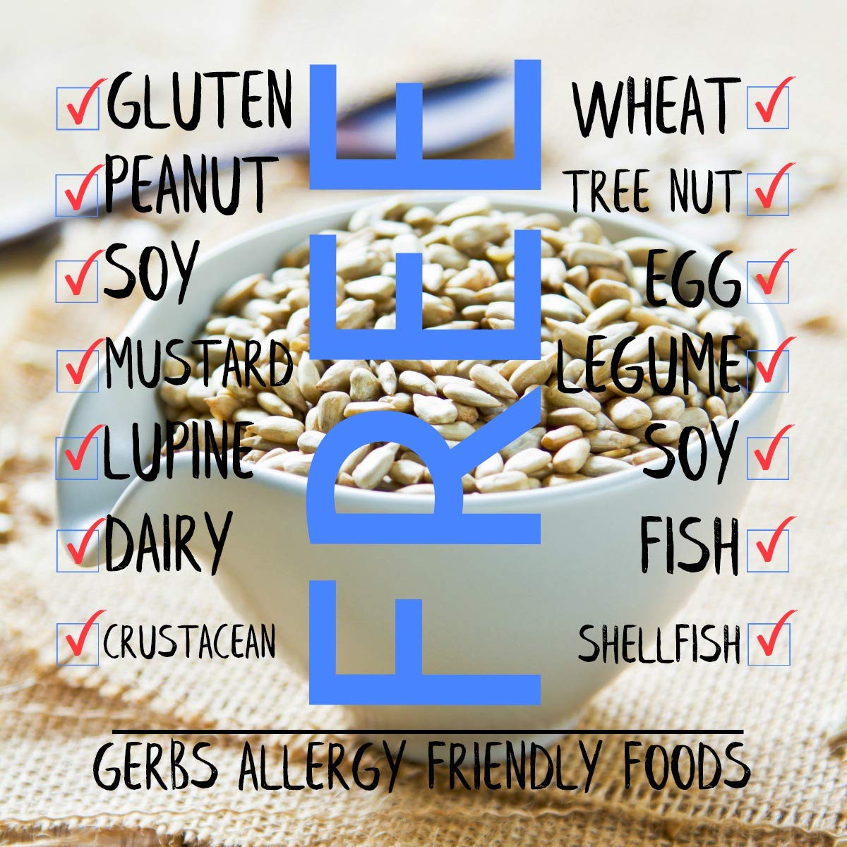 GERBS close-up of dry-roasted sunflower kernel texture and crunch benefit
