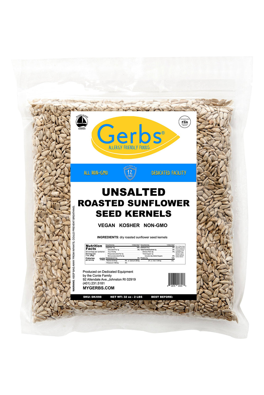 GERBS ingredient label closeup highlighting non-GMO and allergen-free claims