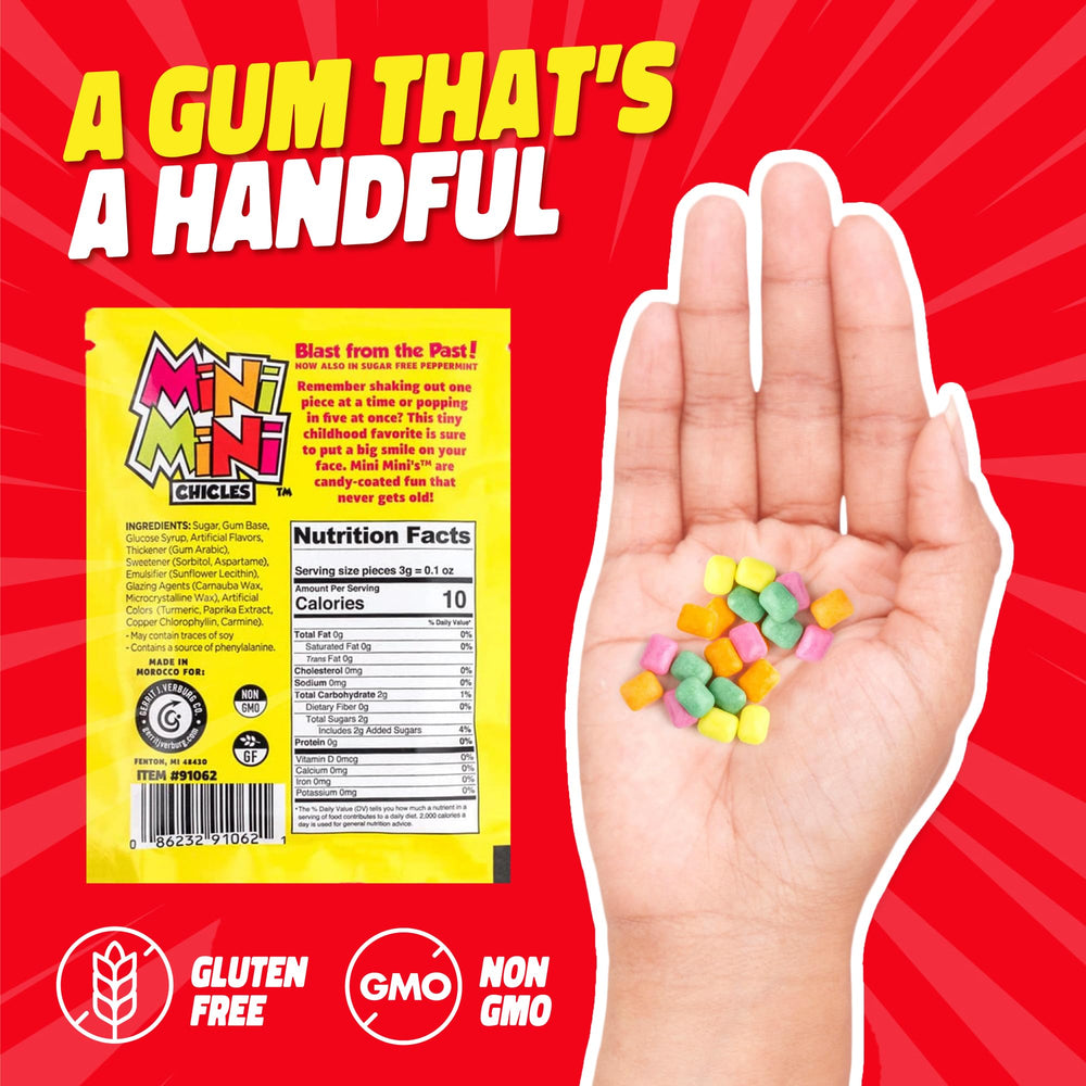 GeRRiT open pouch with colorful mini chicles visible, highlighting grab-and-go convenience