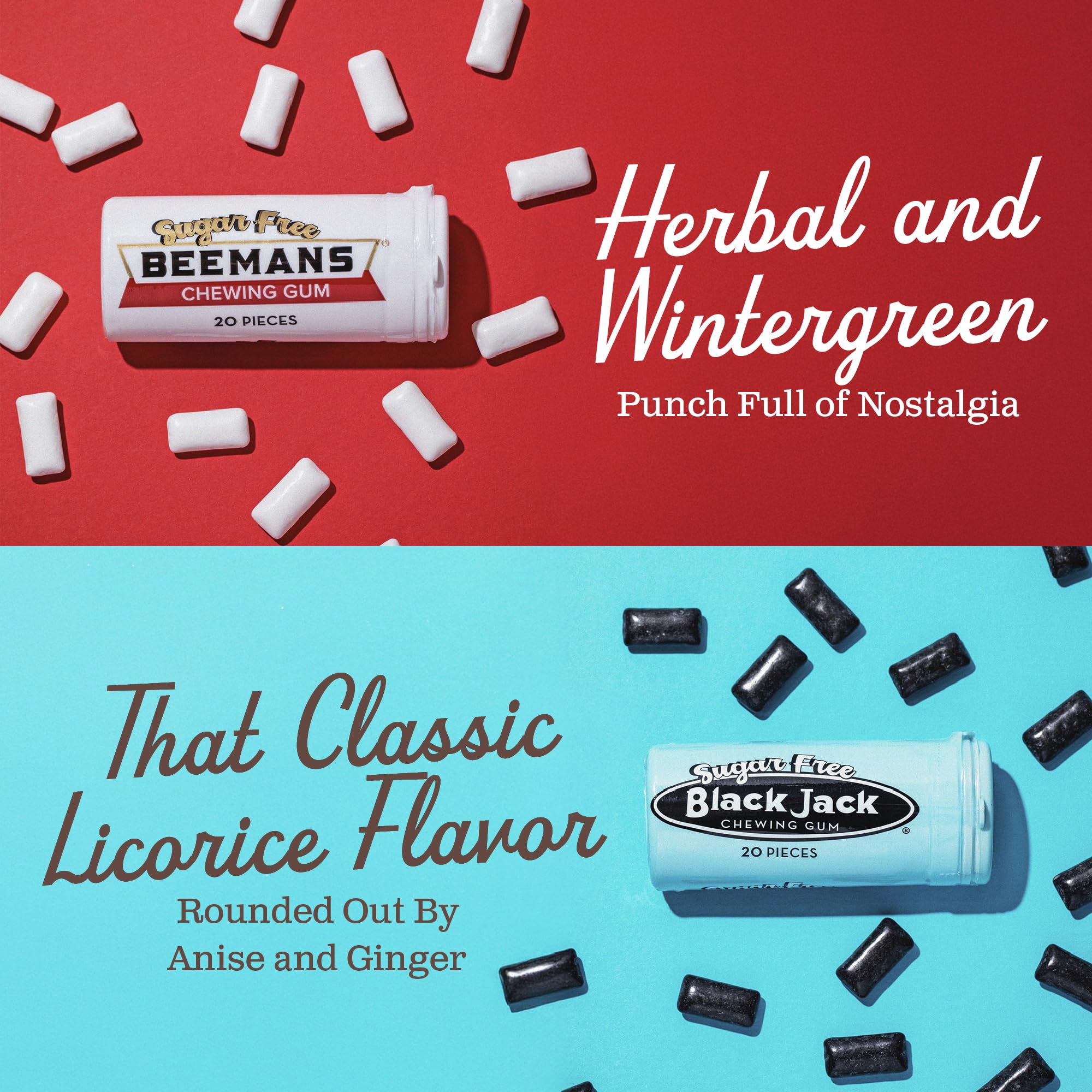 Gerrit's four flavors lined up to display Beeman's Black Jack Clove Teaberry variety