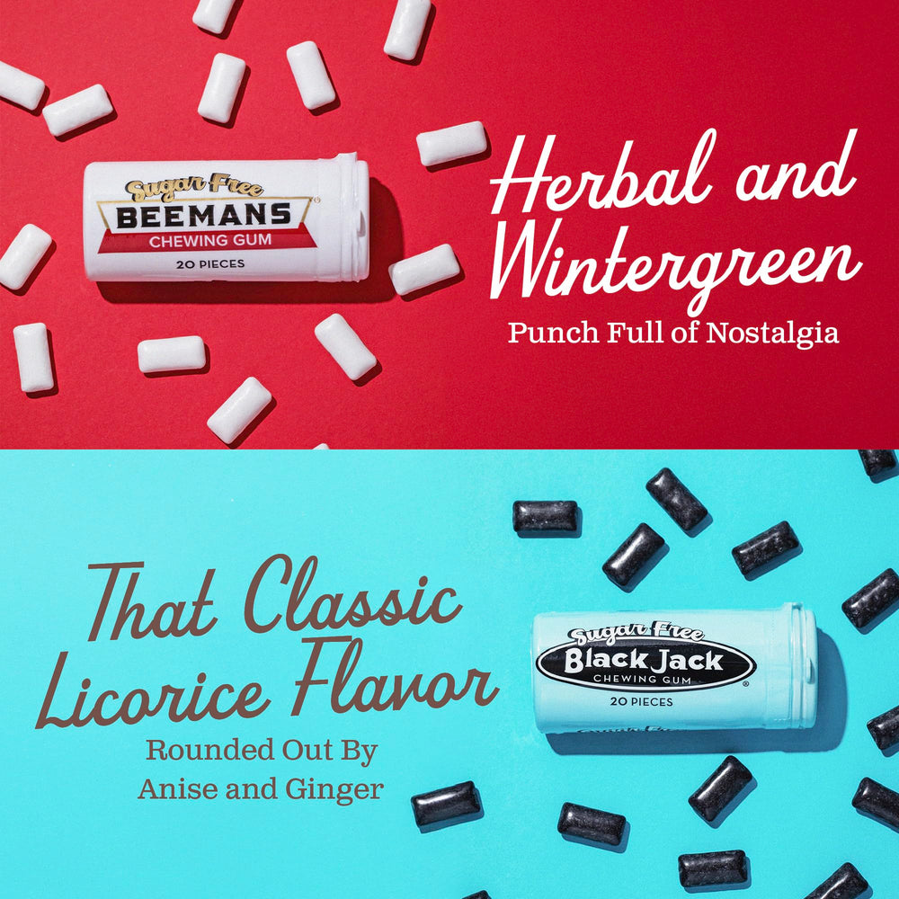 Gerrit's four flavors lined up to display Beeman's Black Jack Clove Teaberry variety