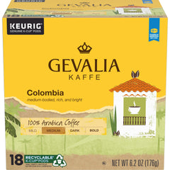 Gevalia front packaging showing 18-count box and convenient pods for freshness