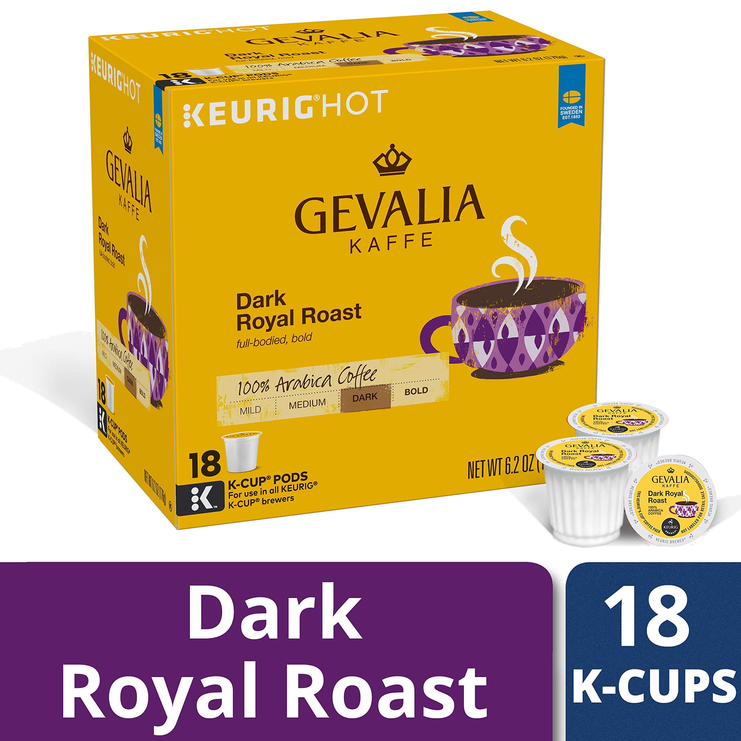 Close-up of Gevalia K-Cup pod top revealing foil seal and freshness