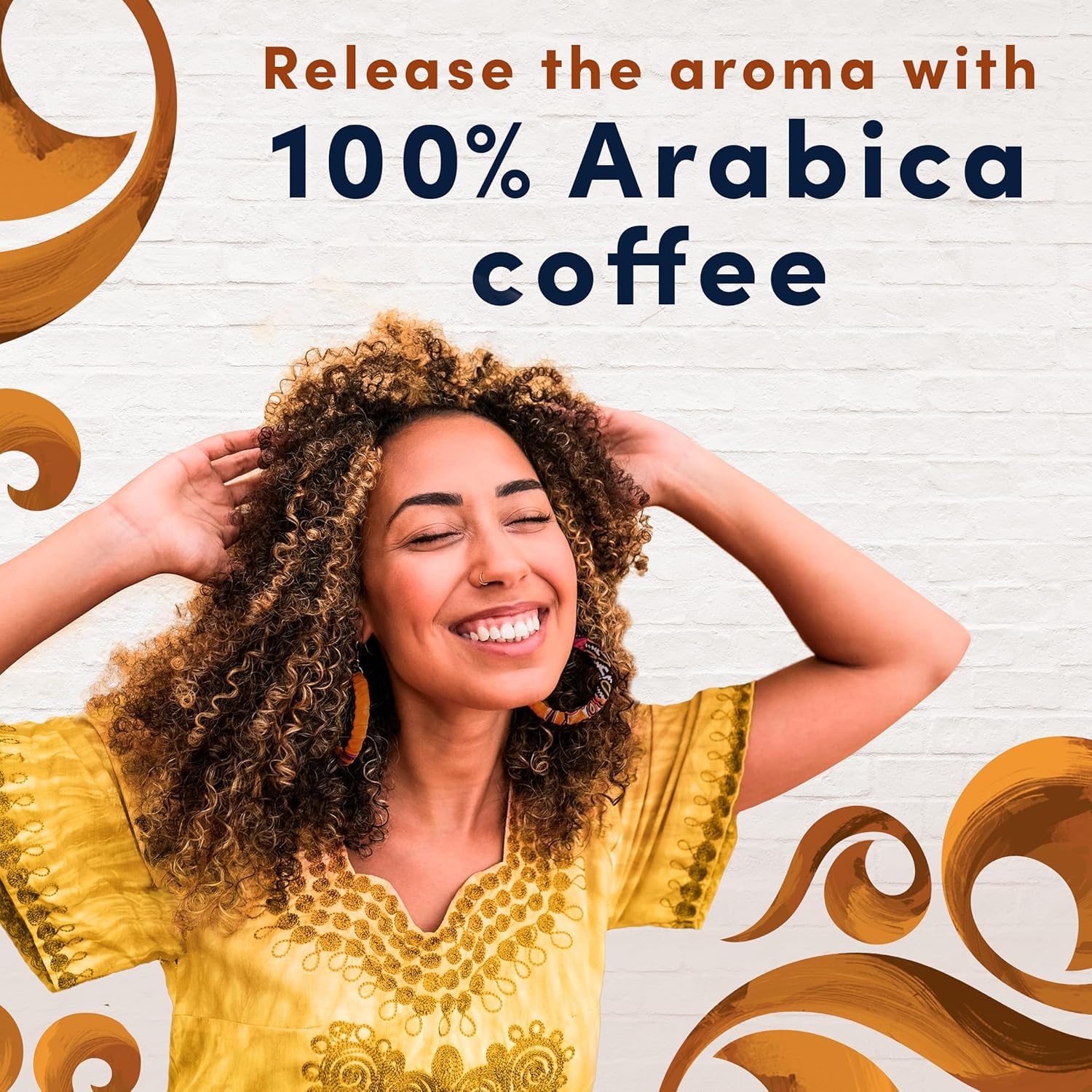 Close-up of Gevalia caramel macchiato cup with creamy froth for rich mouthfeel