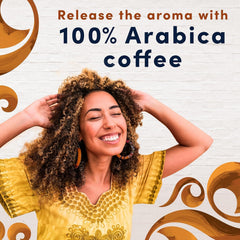 Close-up of Gevalia caramel macchiato cup with creamy froth for rich mouthfeel