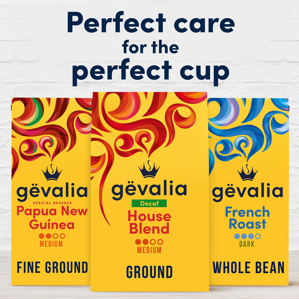Scooping Gevalia grounds on a scale for precise brewing and consistent flavor