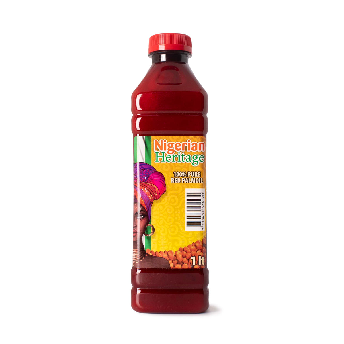 GHANA HERITAGE front bottle showing rich red-orange oil and authentic packaging benefit