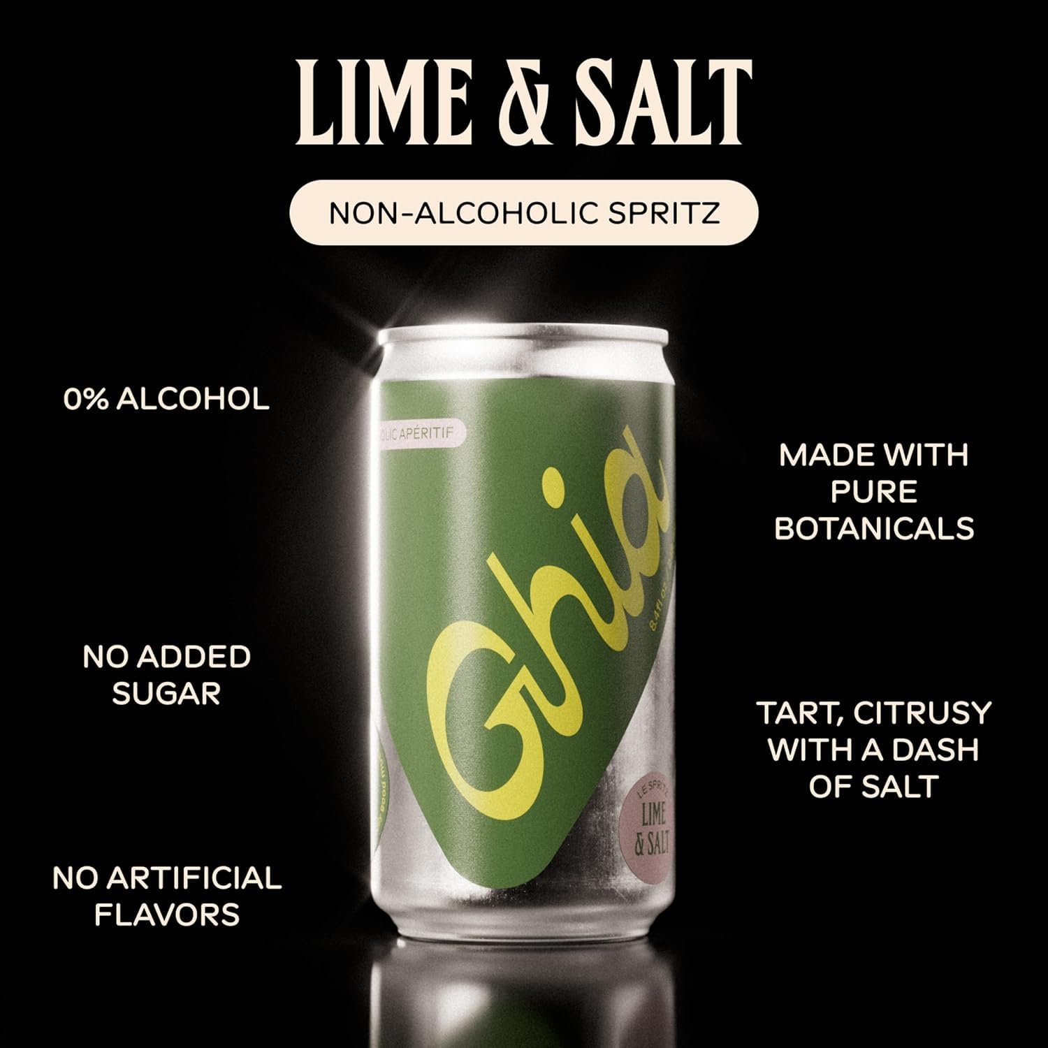 Ghia side label close-up highlighting ingredients and craft