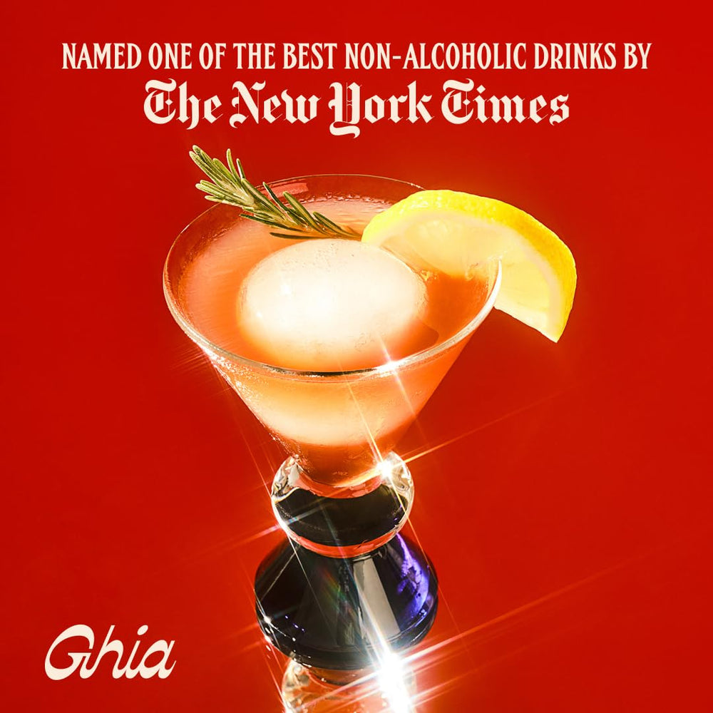 Ghia bottle beside small plate of snacks illustrating food-pairing versatility benefit
