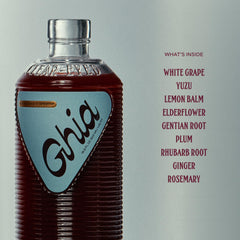Ghia being poured over ice into glass, showcasing easy mocktail preparation benefit