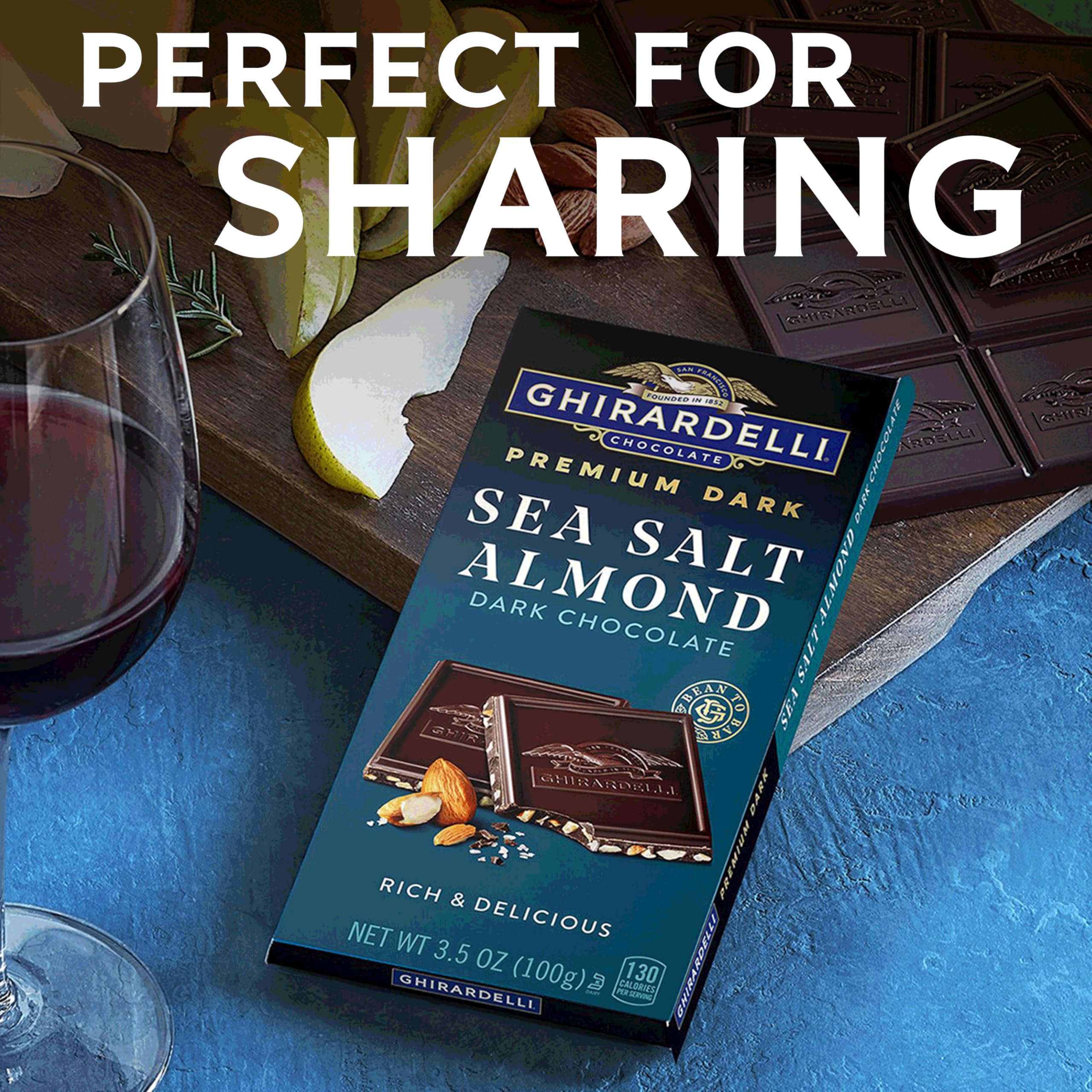 Ghirardelli almonds and sea salt close-up showing crunchy contrast