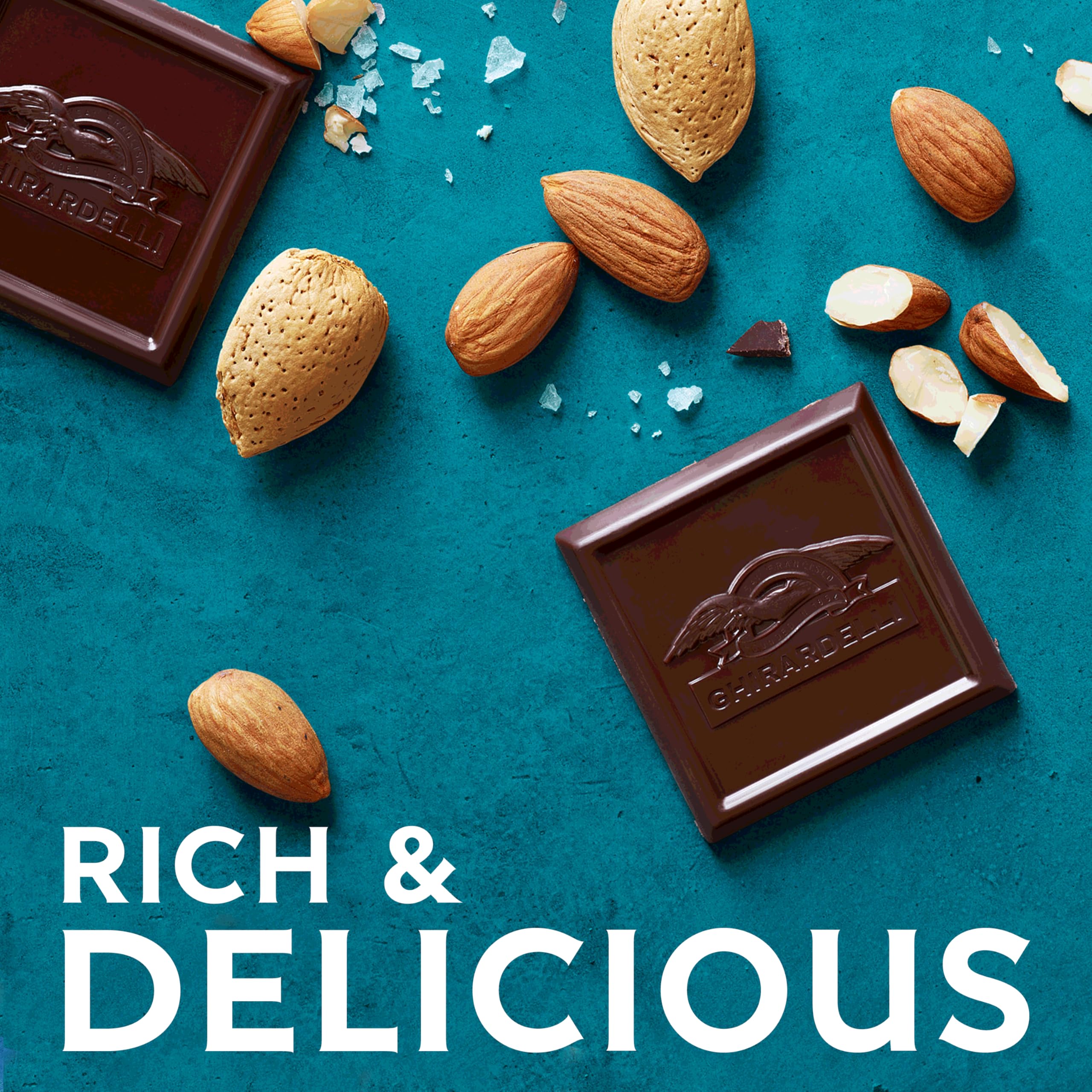 Ghirardelli close-up of bar squares highlighting texture and melt