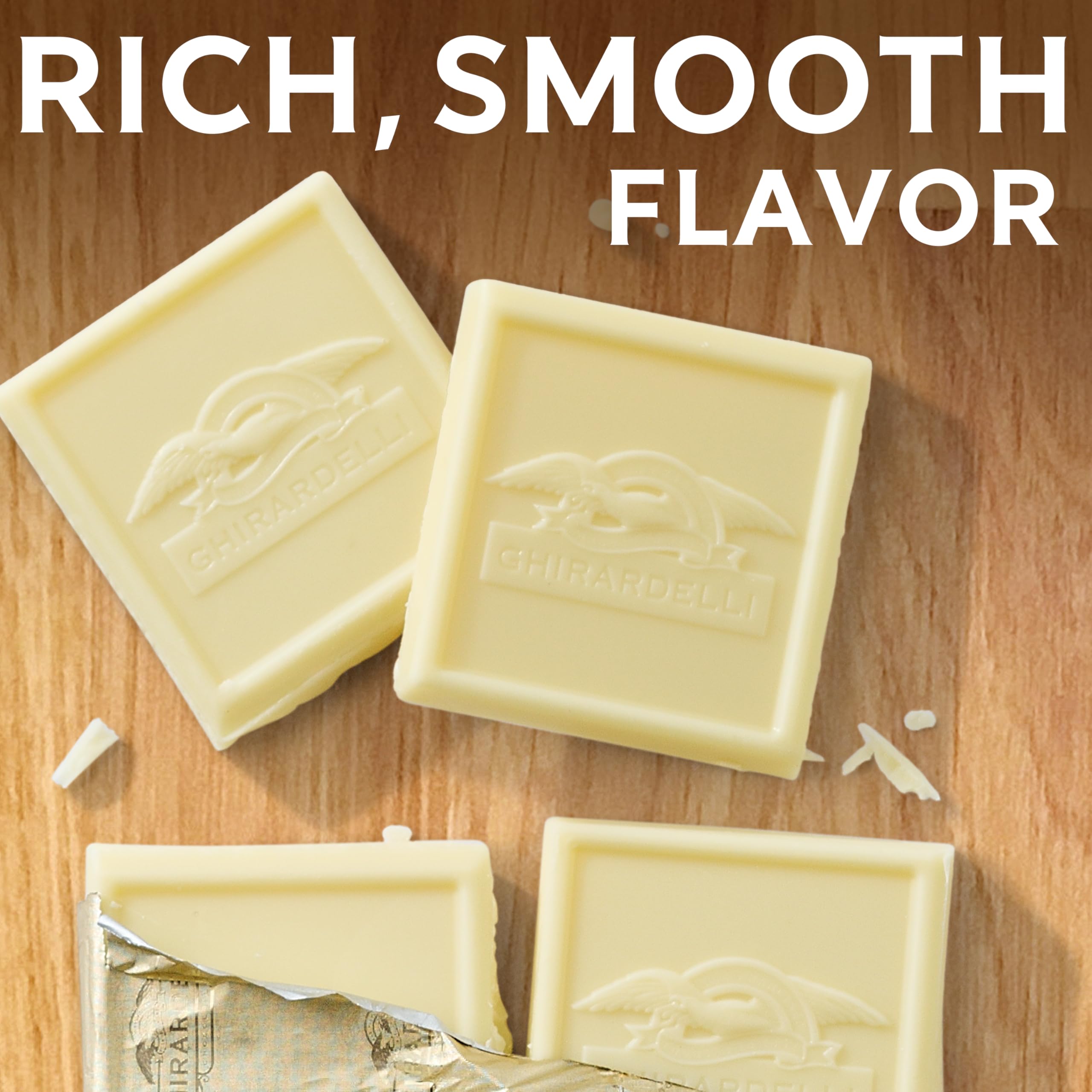 Ghirardelli chopped white chocolate pieces ready to fold into batter