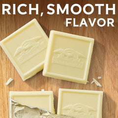Ghirardelli chopped white chocolate pieces ready to fold into batter