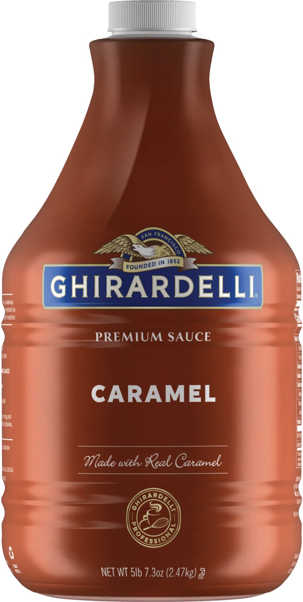 Ghirardelli front packaging showing the 90.4 oz tub and brand clarity for bulk use