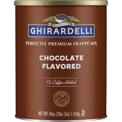 Ghirardelli front can showing label and serving suggestion, highlights brand quality