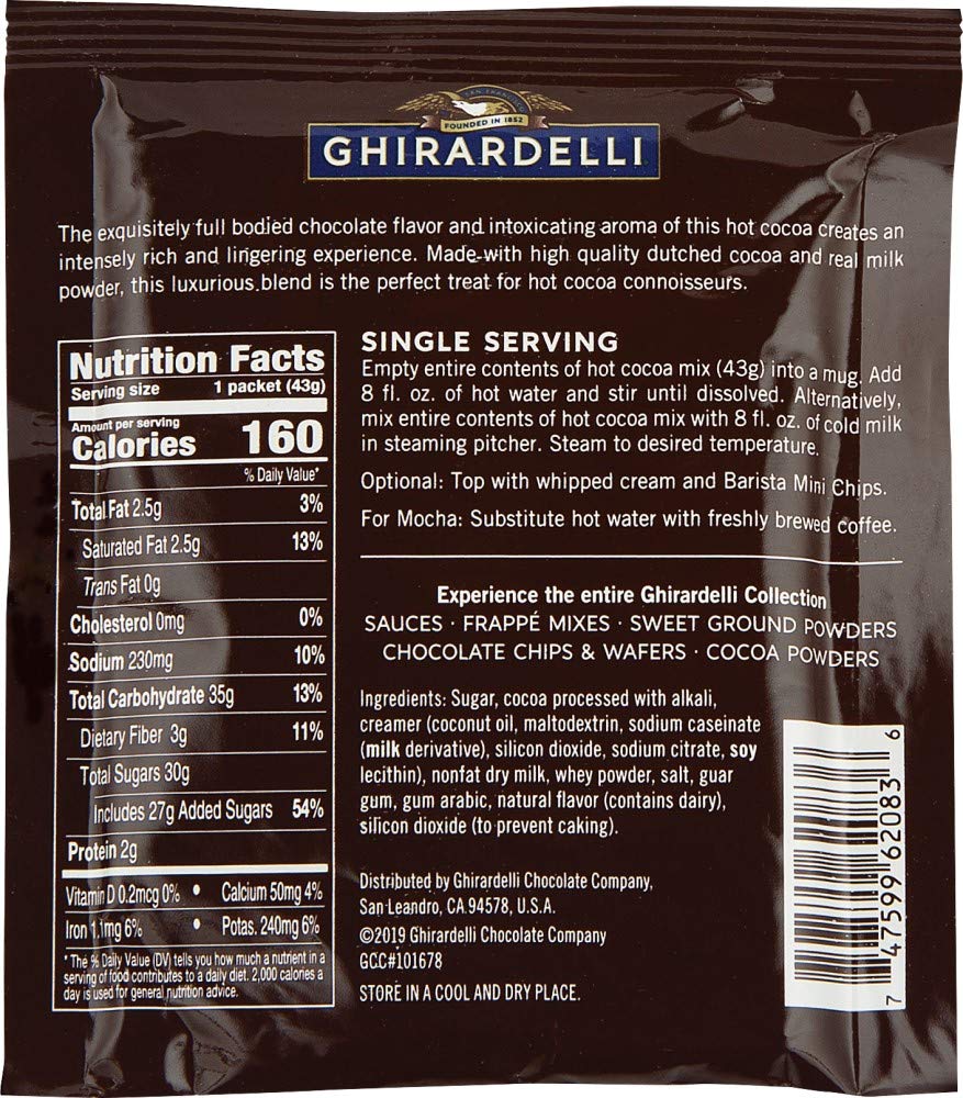 Ghirardelli envelope close-up revealing texture and easy single-serve convenience