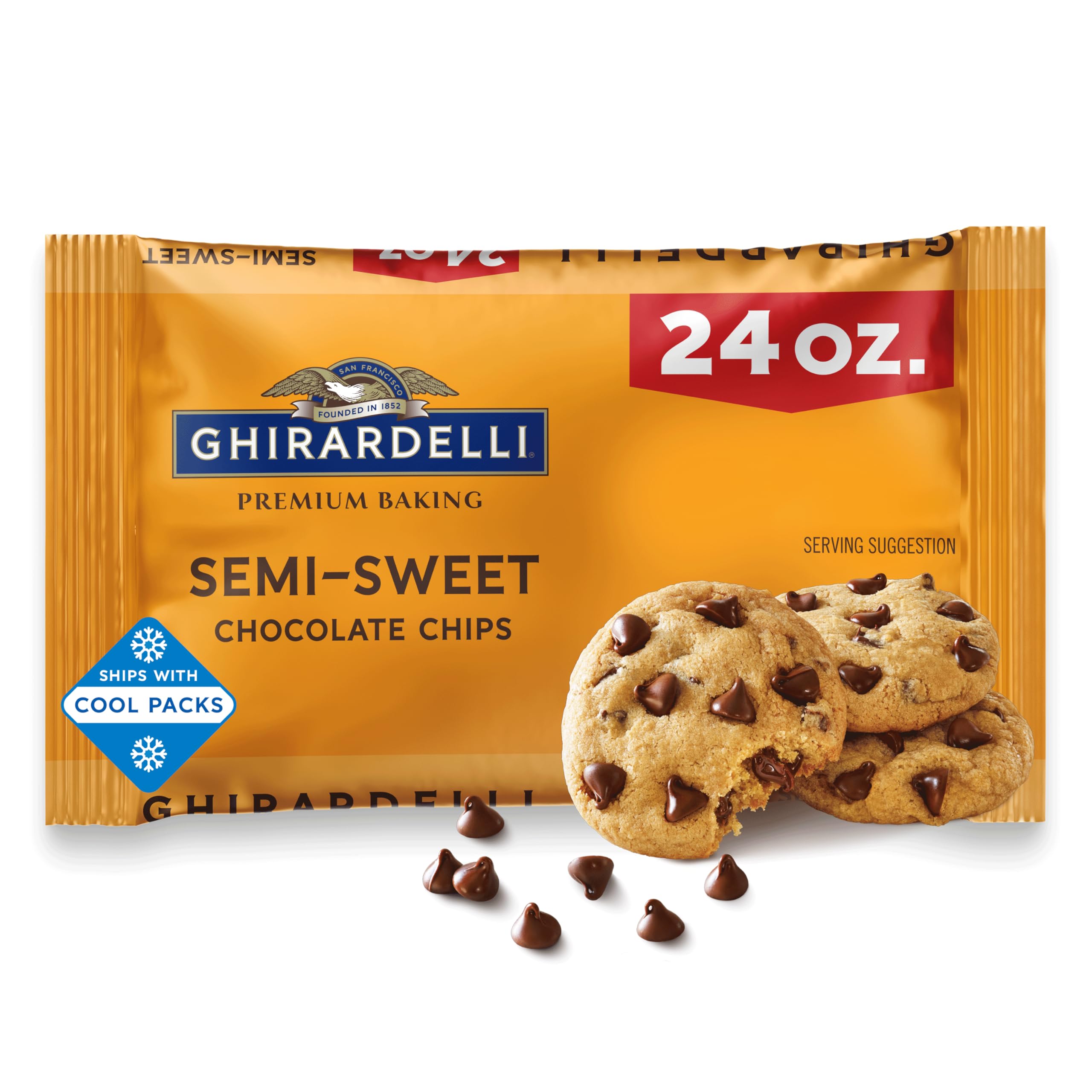 GHIRARDELLI front packaging three-bag pack showing quantity and branding benefit convenience
