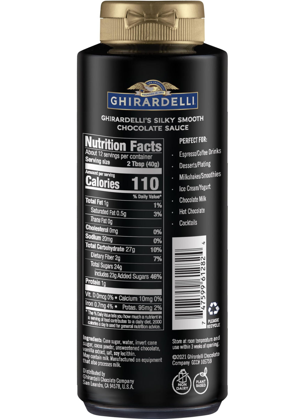 Ghirardelli serving size comparison with scoop showing 16oz practicality benefit