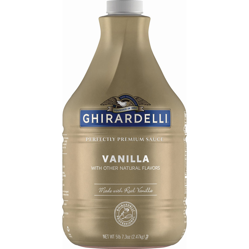 Ghirardelli bottle front view showing label and large 87.3-ounce size for bulk use
