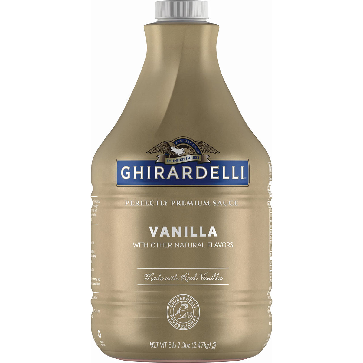 Ghirardelli bottle front view showing label and large 87.3-ounce size for bulk use