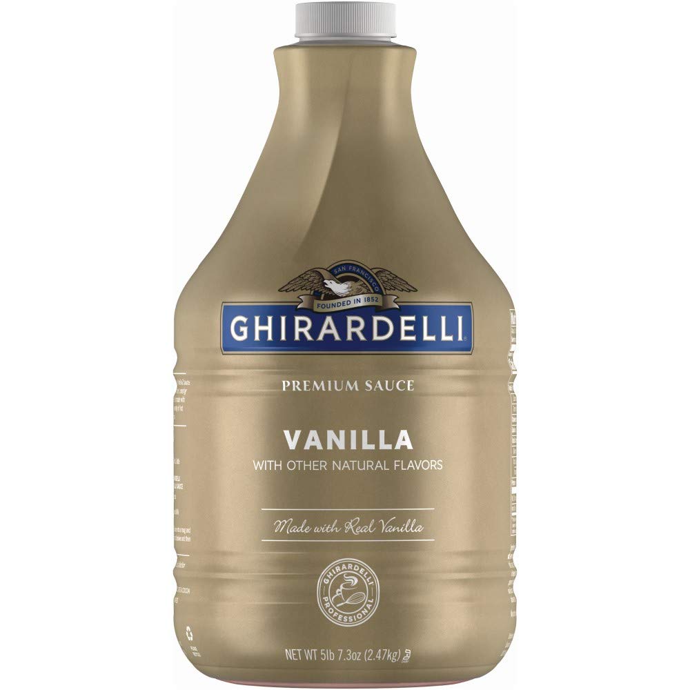 Ghirardelli front packaging showing 89.9 oz pump bottle and label benefit