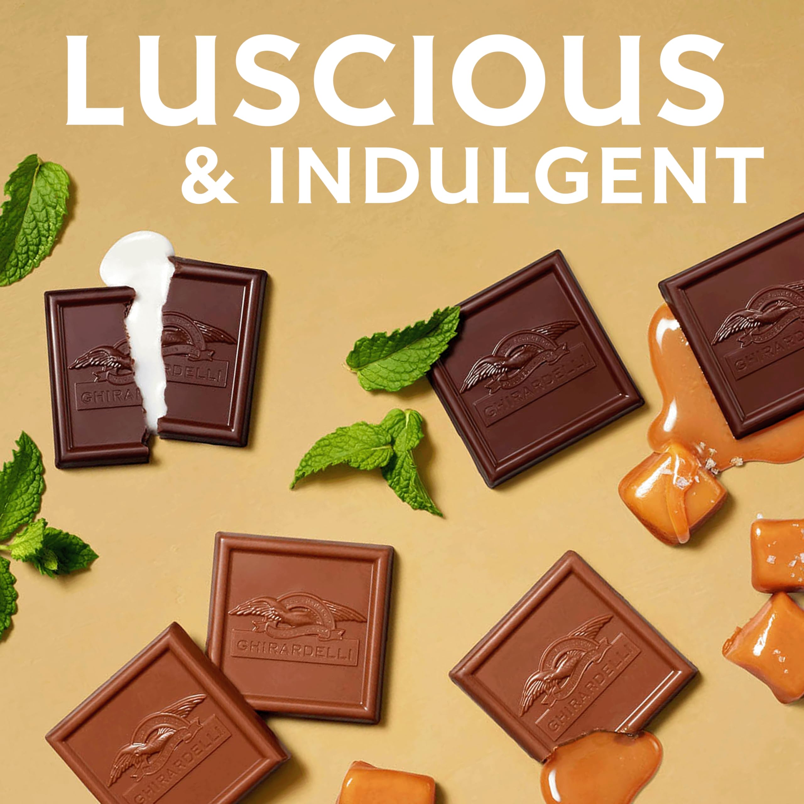 Ghirardelli close-up of varied squares showing flavor variety benefit