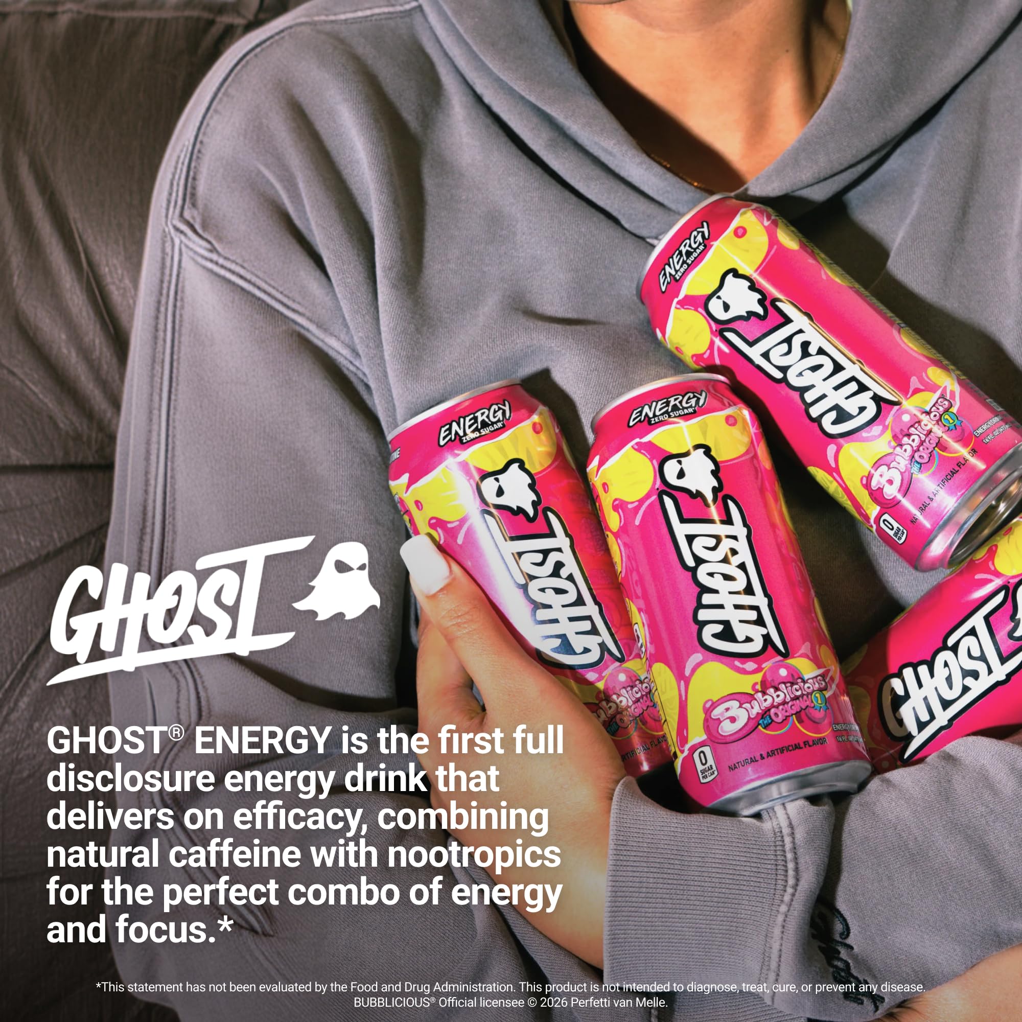 GHOST can in summer lifestyle scene suggesting refreshing zero-sugar energy benefits
