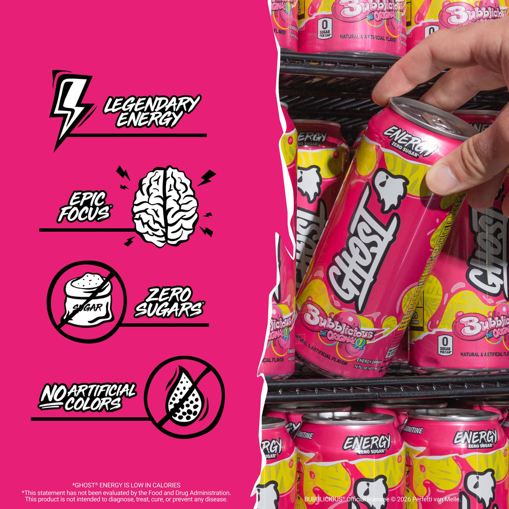 GHOST can in hand demonstrating 16oz size and portability for on-the-go energy