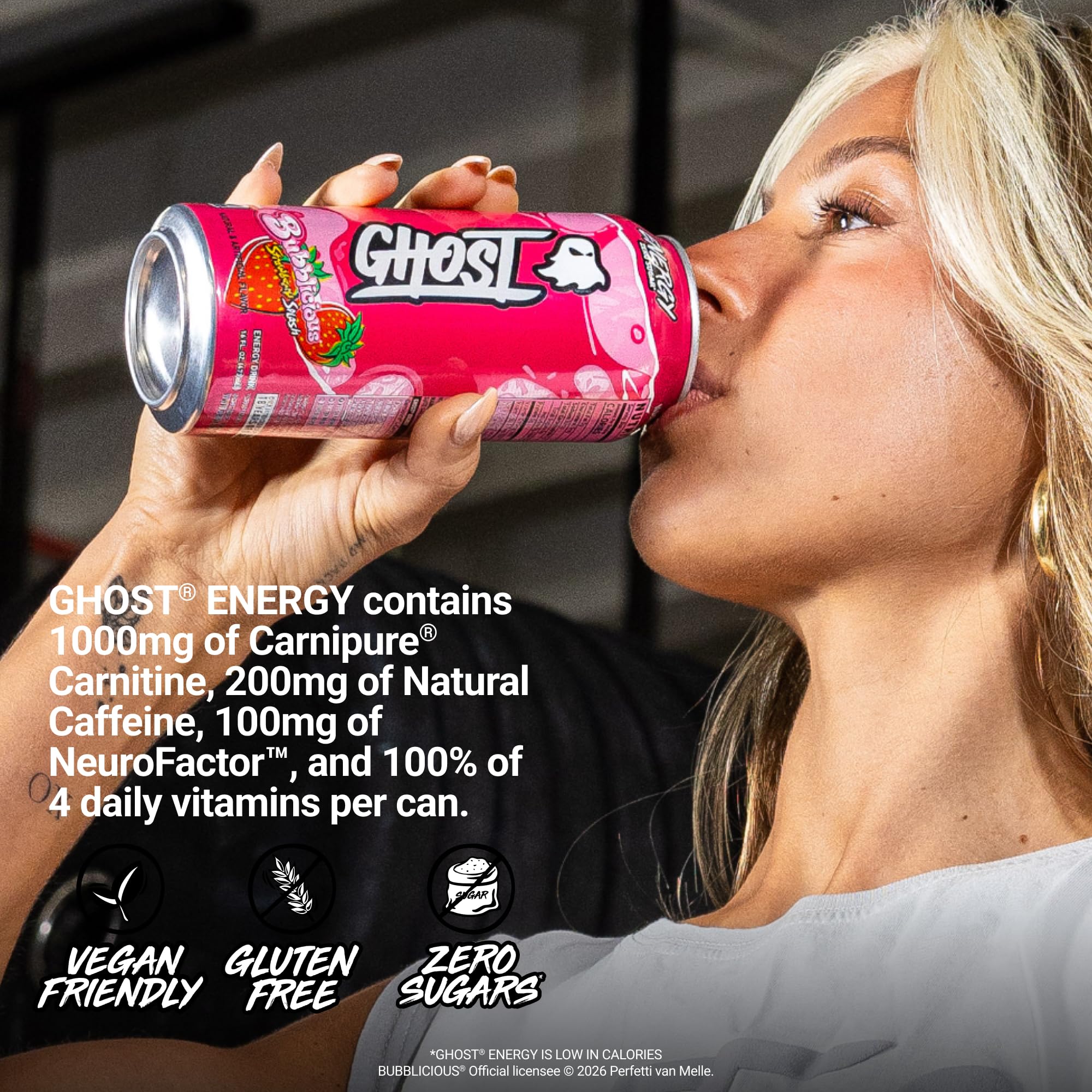 GHOST 12-pack case stacked to show packaging, quantity, and store-ready box