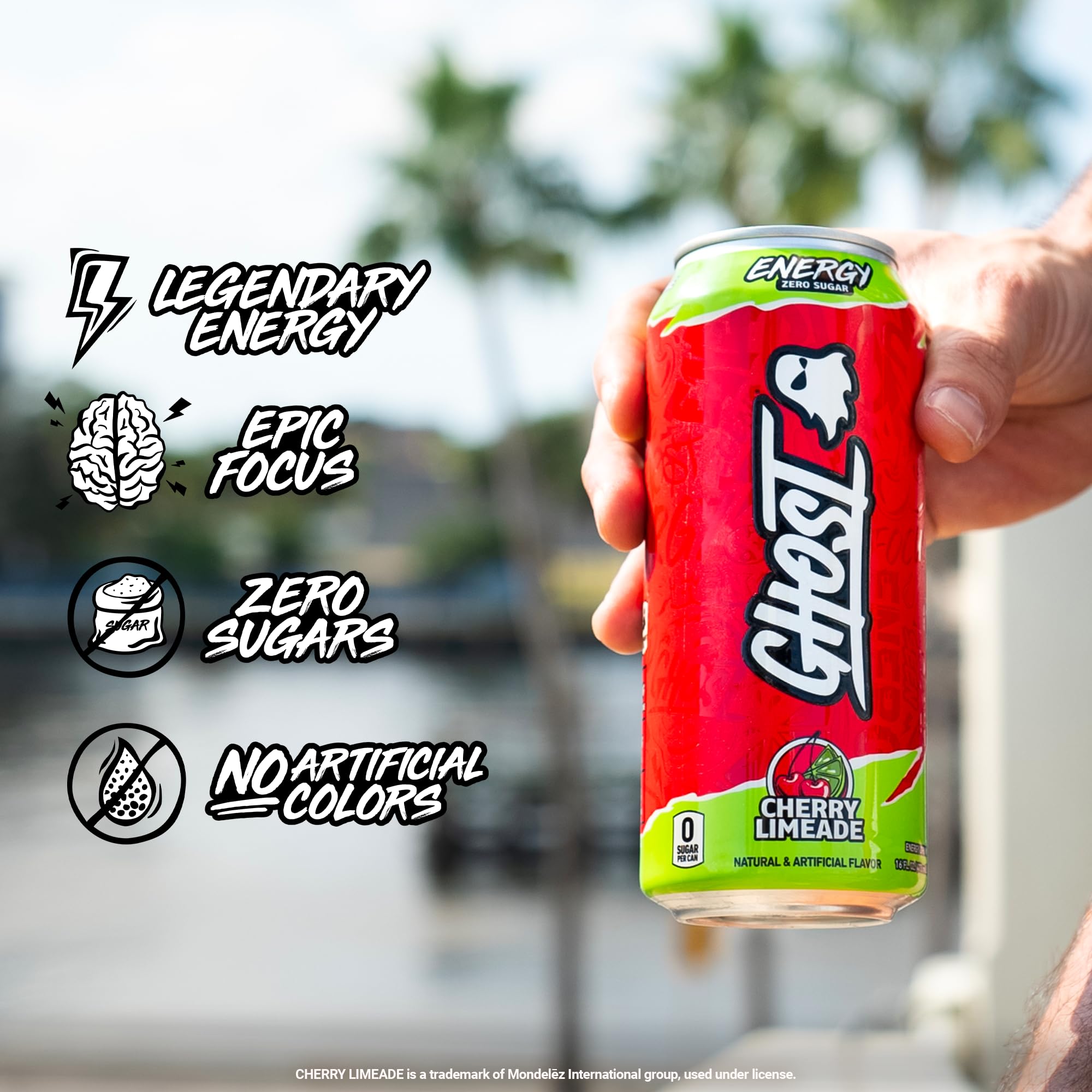 GHOST cherry and lime splash close-up highlighting fresh flavor and vibrant appeal