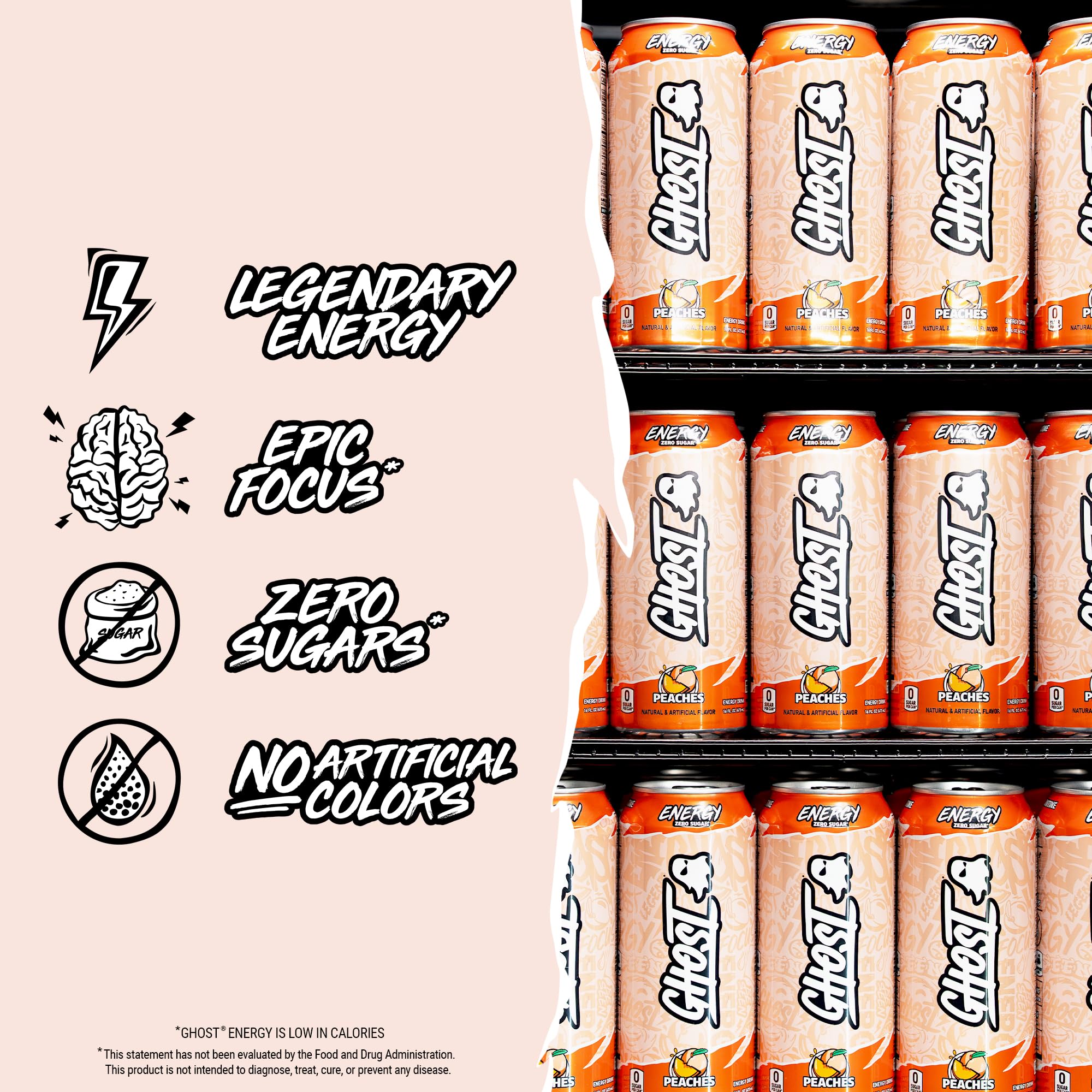 GHOST ingredient label close-up highlighting caffeine and vegan benefit