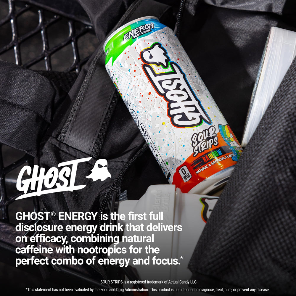 GHOST can on gym bench in lifestyle shot showing focused pre-work boost