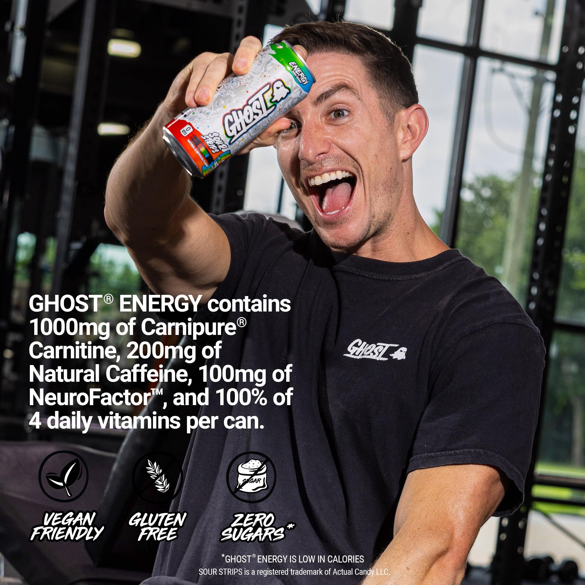GHOST 16oz can next to a glass for size comparison and convenient serving