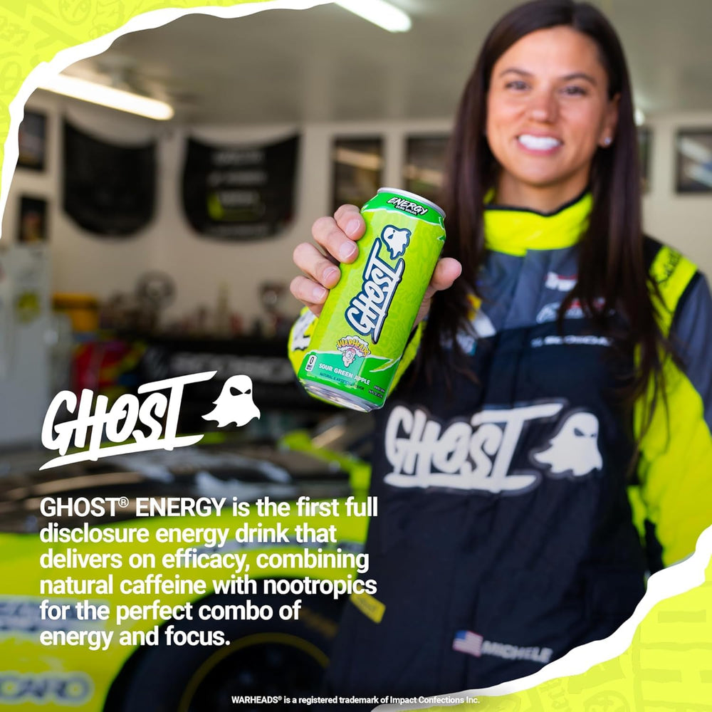 Active person holding GHOST can before workout showing energy boost and focused preparation