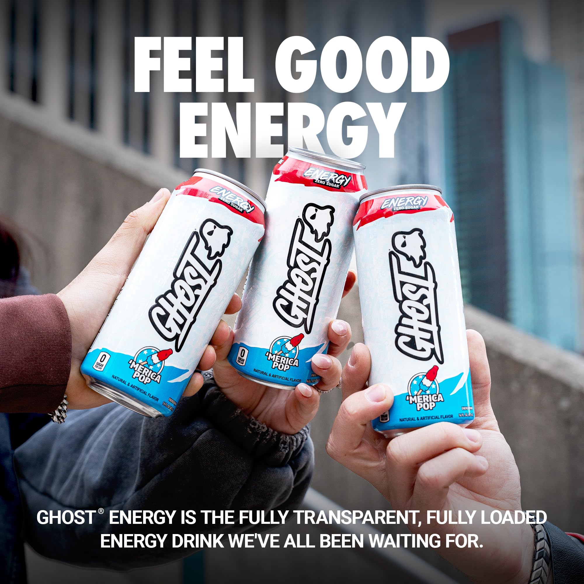 GHOST can close-up of textured label and design highlighting full ingredient disclosure