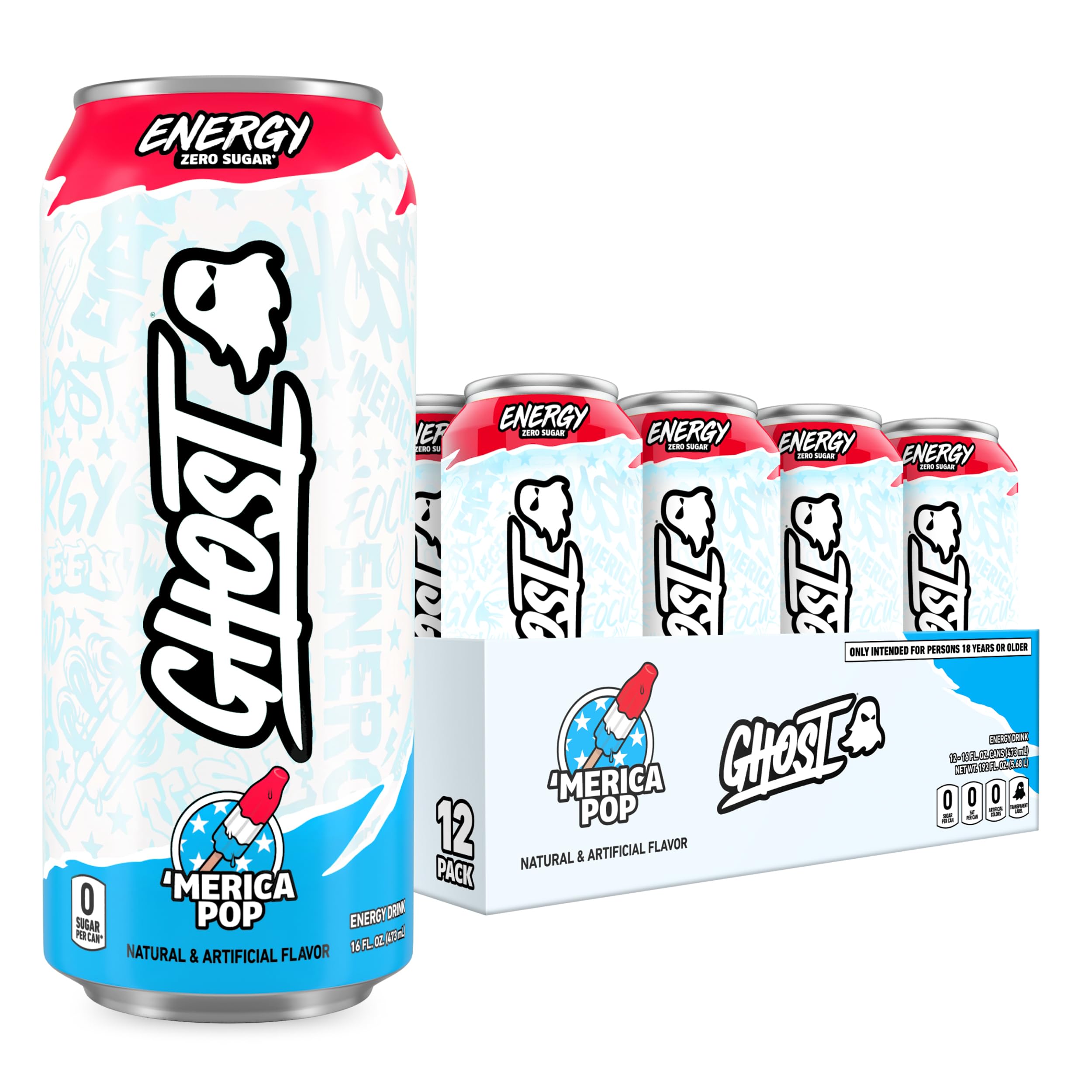 GHOST front packaging showing 12-pack and bold branding for convenient storage