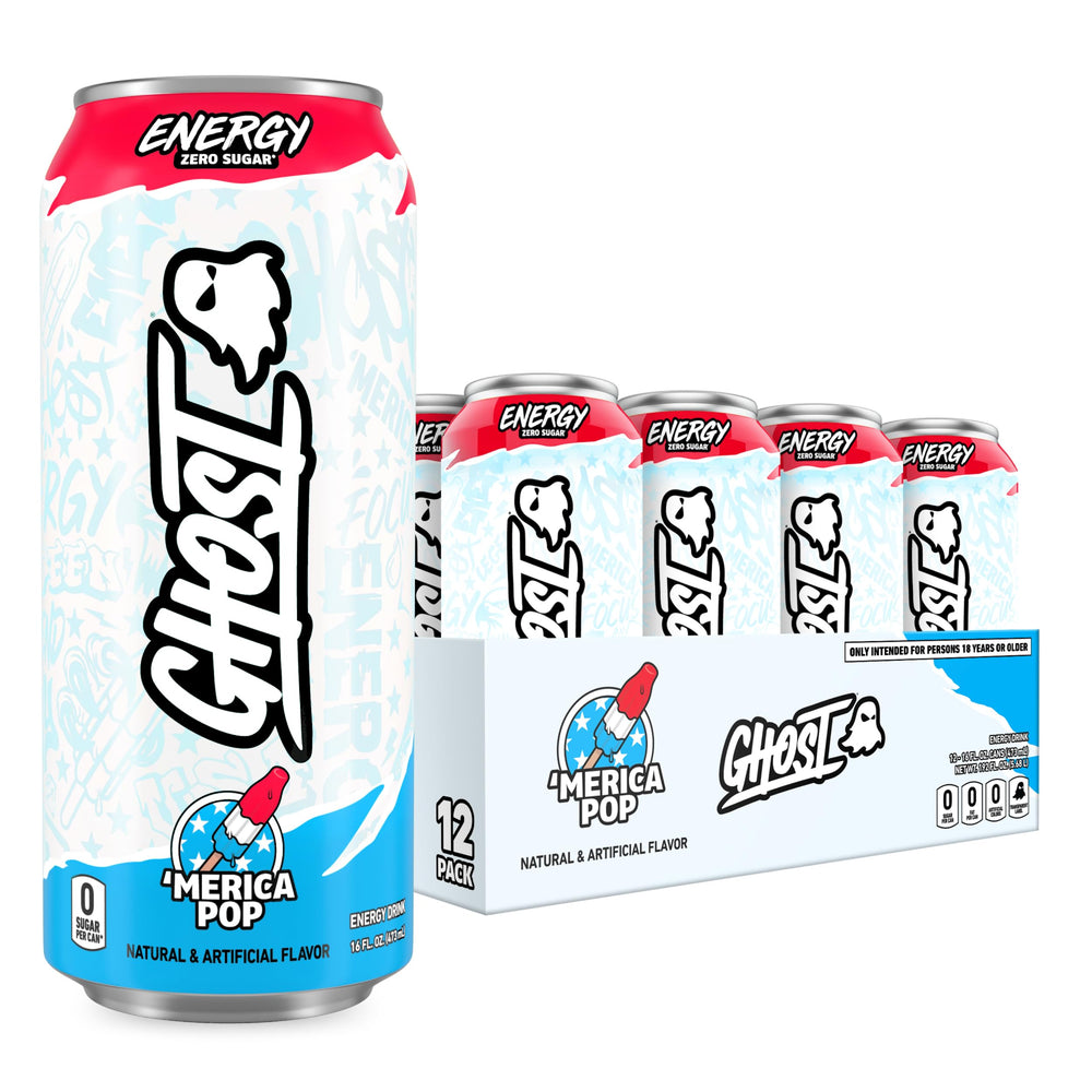 GHOST front packaging showing 12-pack and bold branding for convenient storage