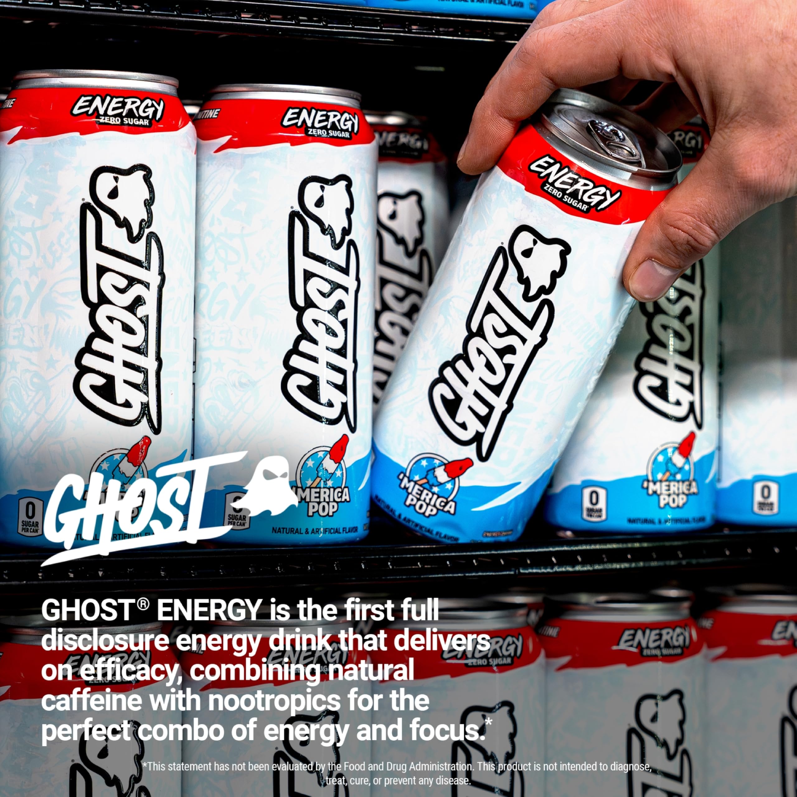 GHOST can on a picnic blanket showing refreshing, social energy beverage