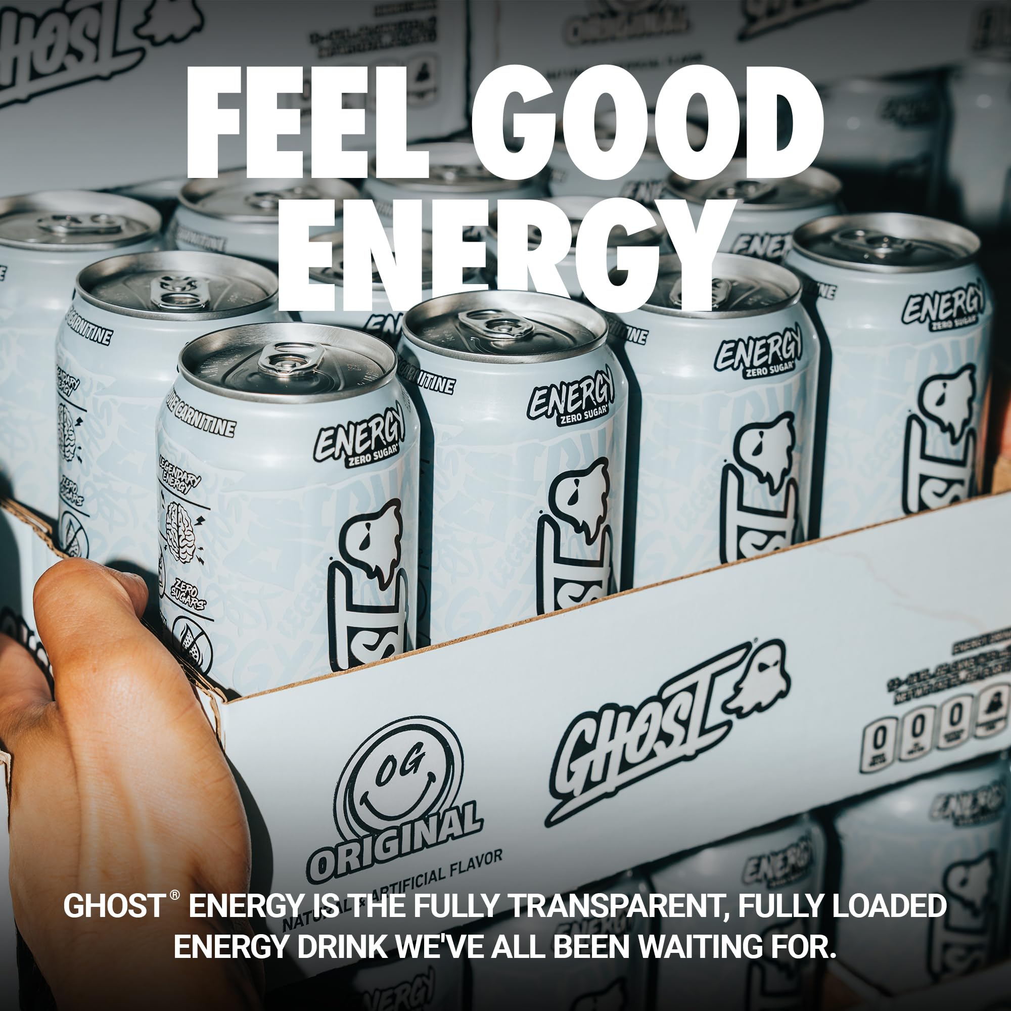 GHOST original can close-up highlighting the can artwork and easy grip benefit