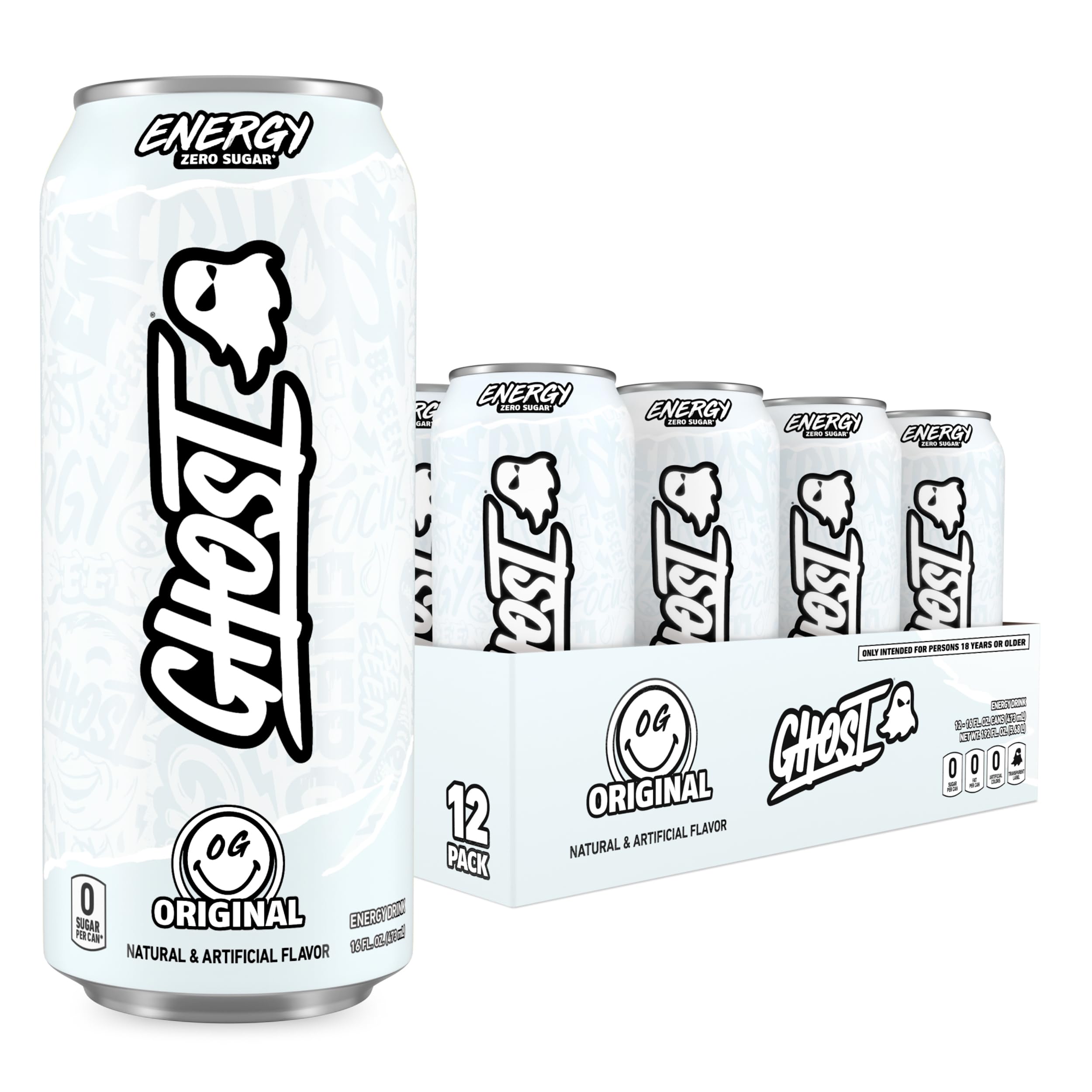 GHOST original front packaging showing the 16oz can and branding for clear choice