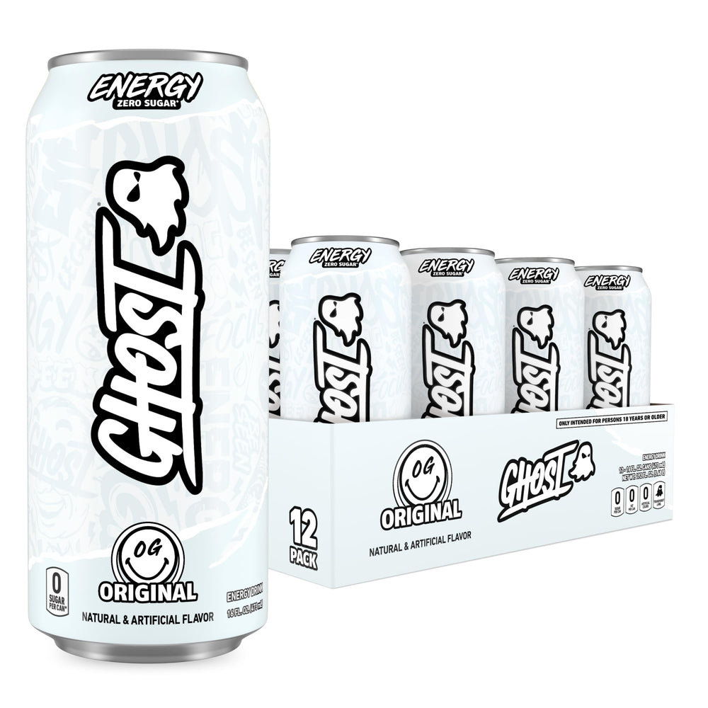 GHOST original front packaging showing the 16oz can and branding for clear choice