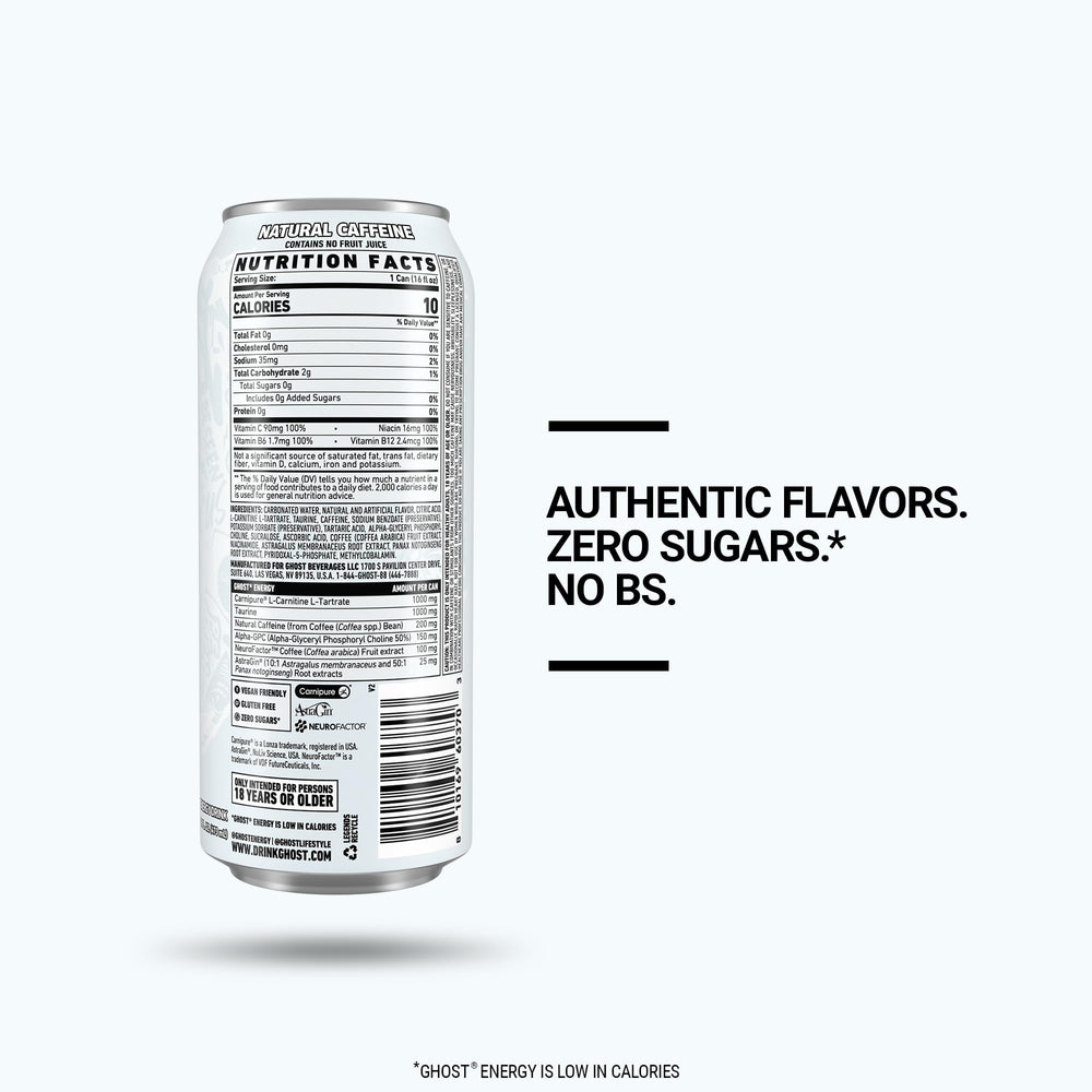 GHOST original label detail displaying full-ingredient transparency and dosing