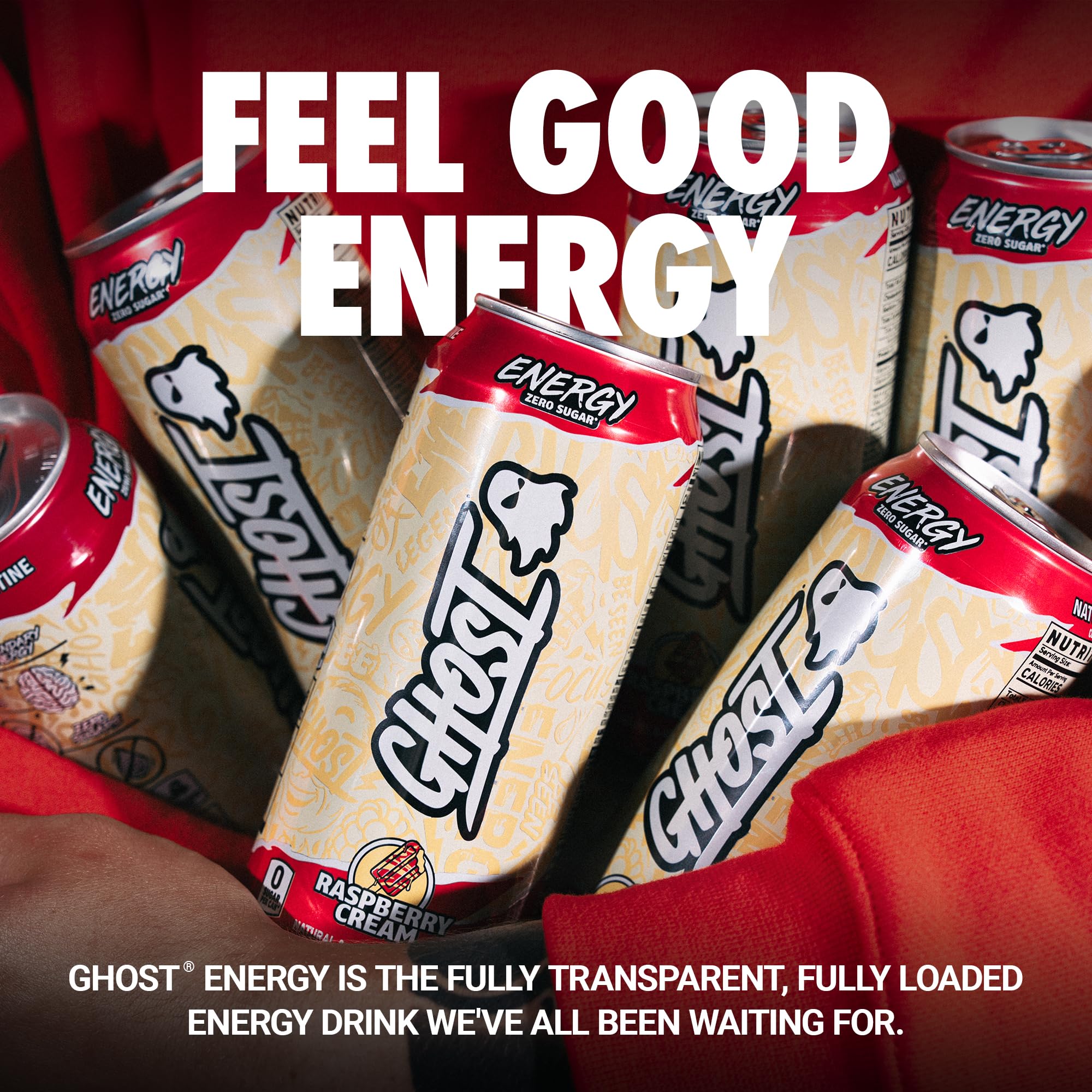 GHOST Raspberry Cream close side label displaying transparent ingredient doses
