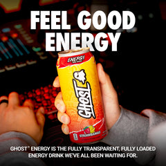 GHOST Strawbango close-up of a 16oz can highlighting the flavor and zero-sugar badge