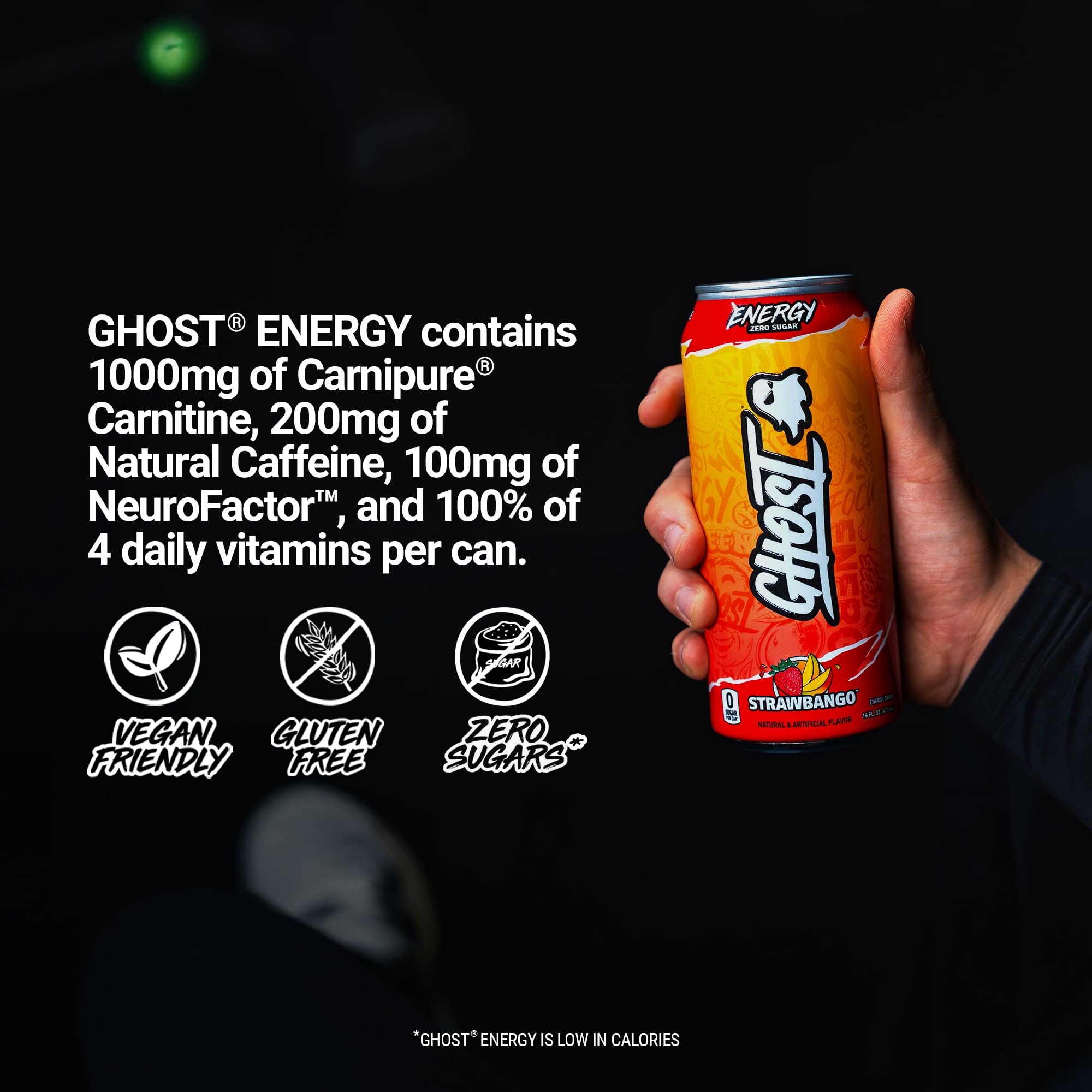 GHOST Strawbango transparent label focused on ingredient doses and full disclosure benefit